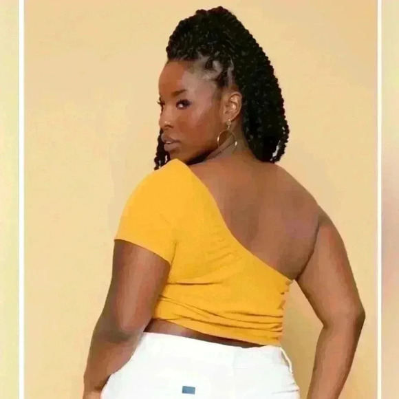 PLUS SIZE  ASYMMETRIC RIBBED CROP TOP - MUSTARD size 3x Nwot - Picture 3 of 8
